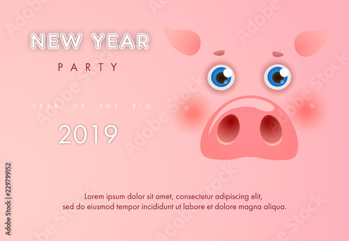Canvas Print New Year party banner design with cute piggy face