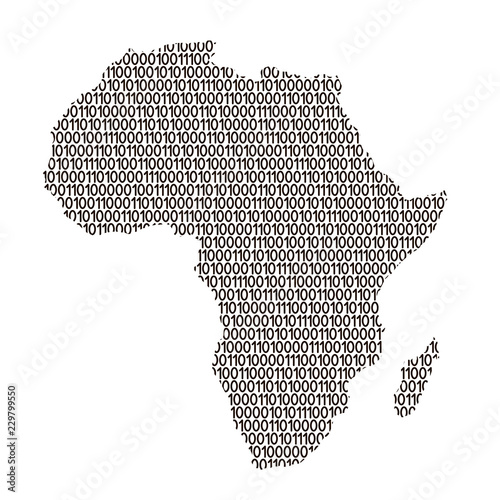 Africa map abstract schematic from black ones and zeros binary digital code. Vector illustration.