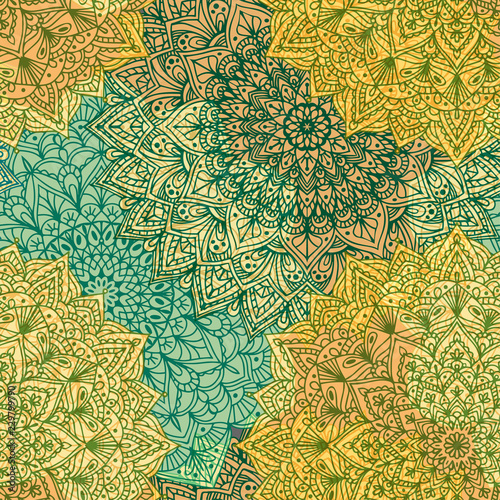 Seamless background with ornament mandala. Round arabesque design pattern