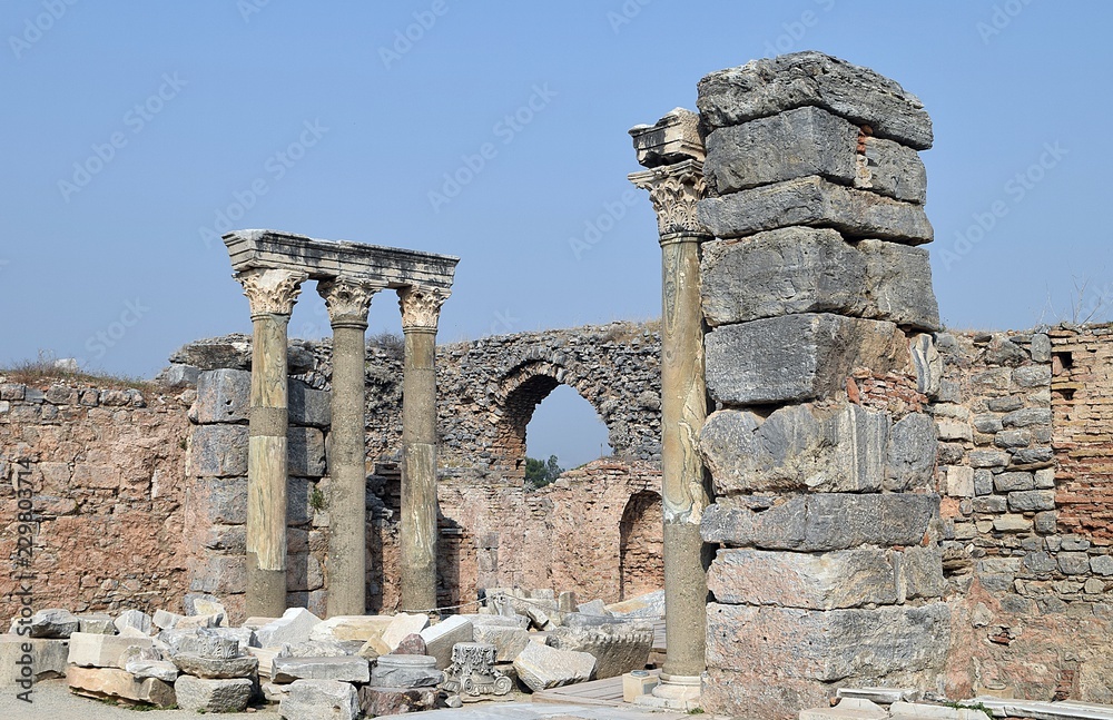 Ancient ruins.Street of ancient ruins.The ruins of an ancient house. Efes. Izmir. Turkey