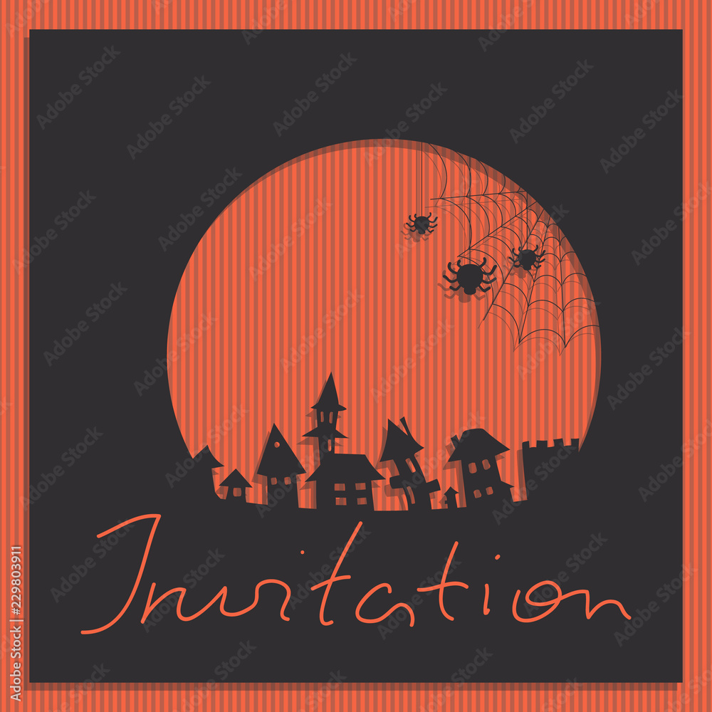 Vector illustration. Invitation postcard for Halloween party. 