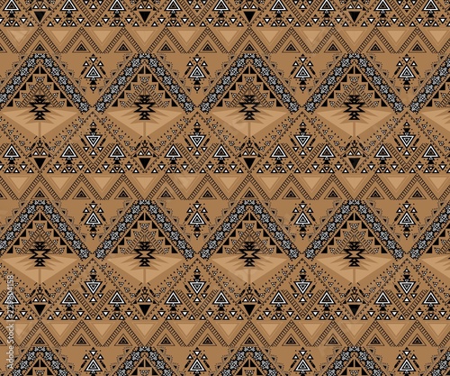 Vector Seamless Tribal Pattern. Stylish Art Ethnic Print Ornament with Triangles, Chevrons, Rhombuses and Stripes