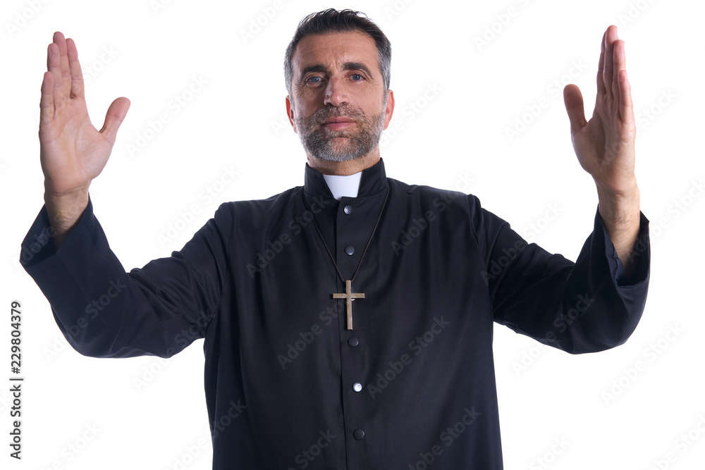 Fototapeta premium Priest open arms blessing praying God