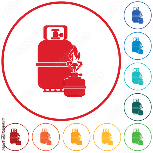 Camping stove with gas bottle icon vector