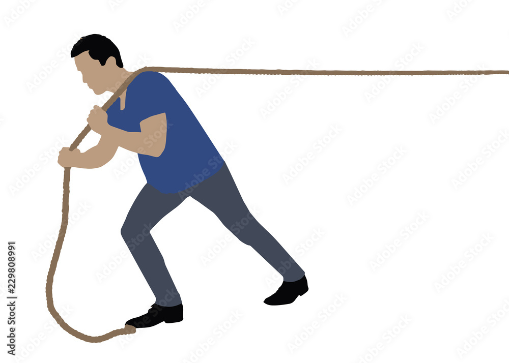 Side View Of A Man Pulling Rope Stock Vector