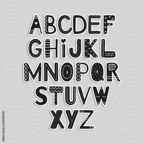 The hand drawing alphabet in scandinavian style