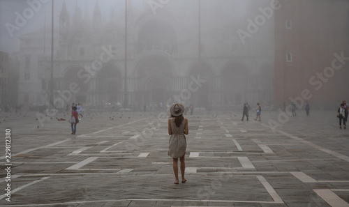 Italy beauty, girl in fog on San Marco Square in Venice , Venezia © radko68