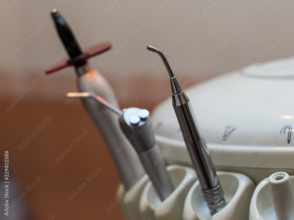 Naklejka premium Dental clinic interior design with chair and tools