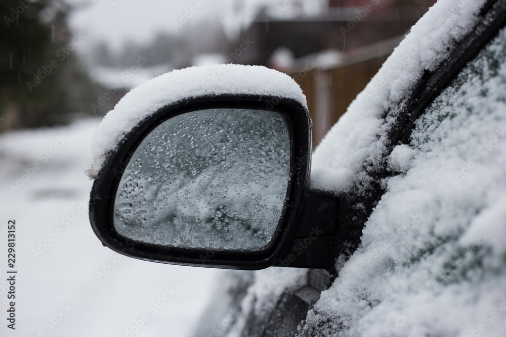 frozen side mirror car with snow frozen side mirror car with snow