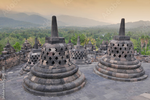 Stupas at Borobudur Temple, Yogjakarta Indonesia.