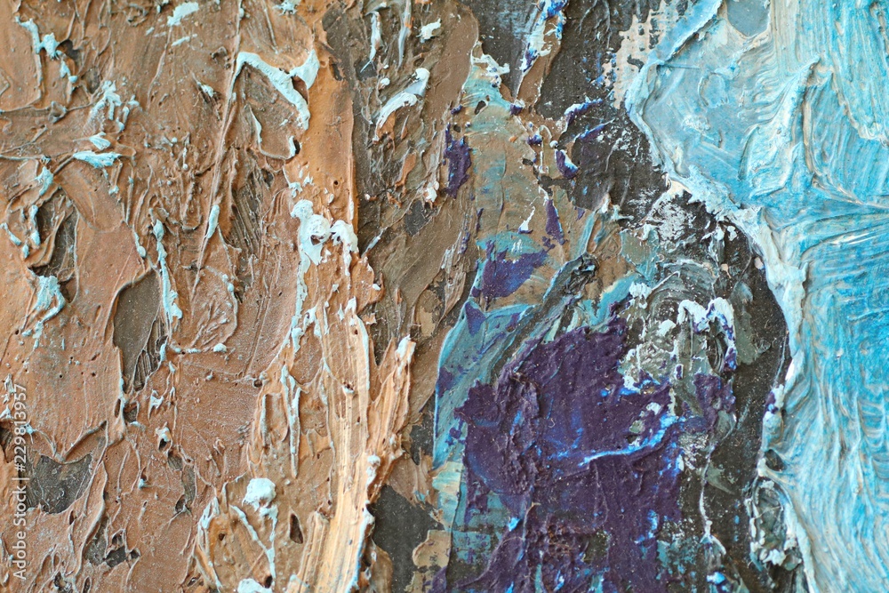 Close up of  painting texture with brush strokes and palette knife strokes. Suitable for creative ideas, backgrounds and  textures.