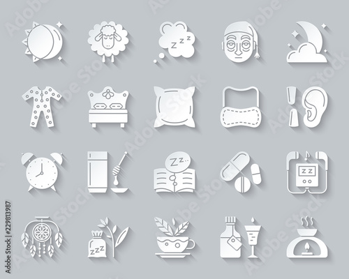 Insomnia simple paper cut icons vector set