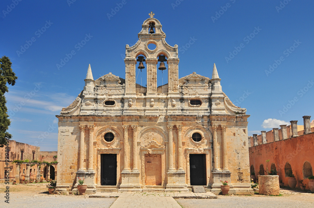 The main church of Arkadi Monastery, symbol of the struggle of Cretans against the Ottoman Empire , Rethymno, Crete, Greece.