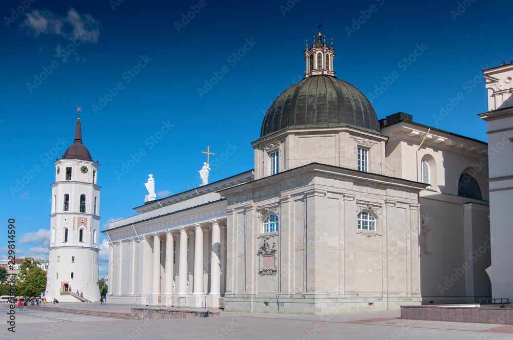 Cathedral Basilica Of St. Stanislaus And St. Vladislav With The Bell Tower In Summer Sunny Day, Vilnius, Lithuania.