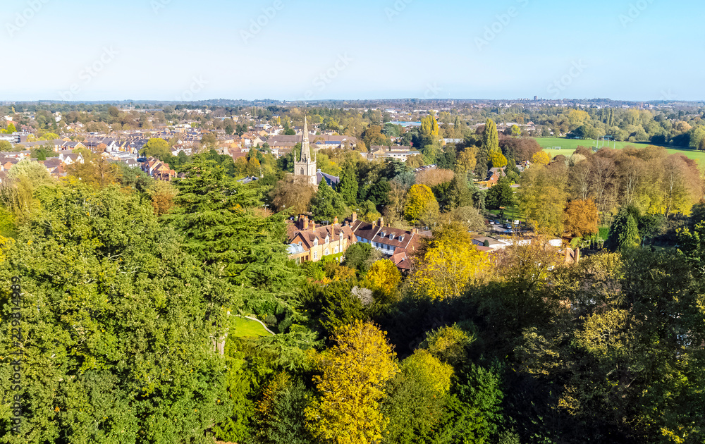 Aerial view of Warwick, Warwickshire, United Kingdom