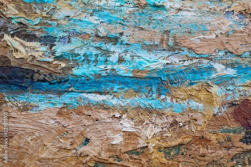 Close up of painting texture with brush strokes and palette knife strokes. Suitable for creative ideas, backgrounds and textures.
