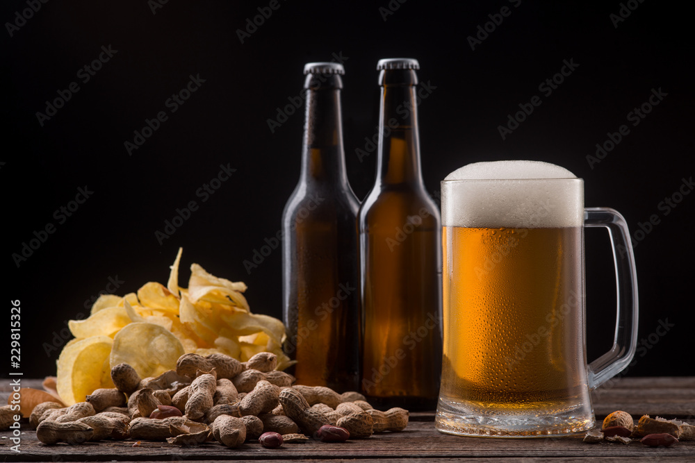 Beer, chips and peanuts