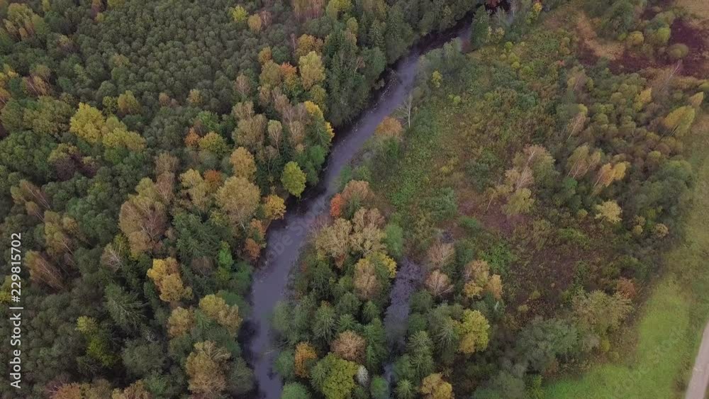 Aerial autumn country side river landscape Aerial autumn country side river landscape