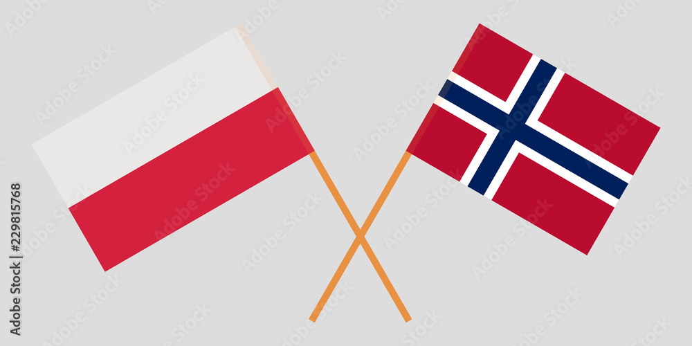 Norway and Poland. The Norwegian and Polish flags. Official proportion. Correct colors. Vector