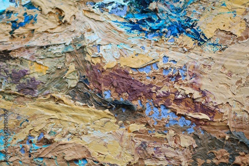 Close up of painting texture with brush strokes and palette knife strokes. Suitable for creative ideas, backgrounds and textures.