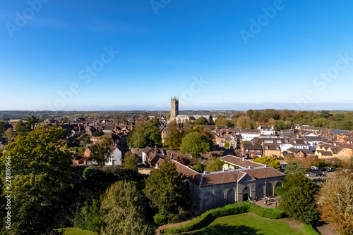 Aerial view of Warwick, Warwickshire, United Kingdom photo