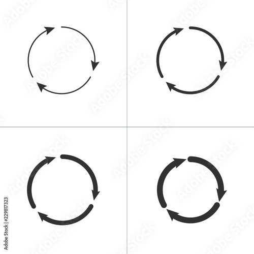 Three circle clockwise arrows black icon set. vector illustration isolated on white background.