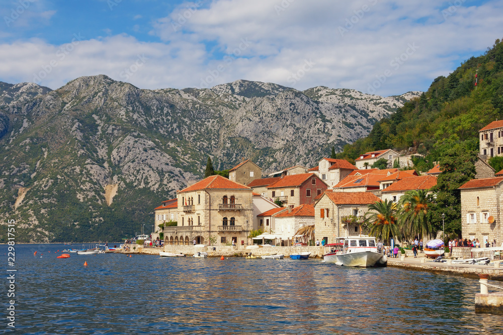 Beautiful Mediterranean landscape. Montenegro, Bay of Kotor. View of Perast town
