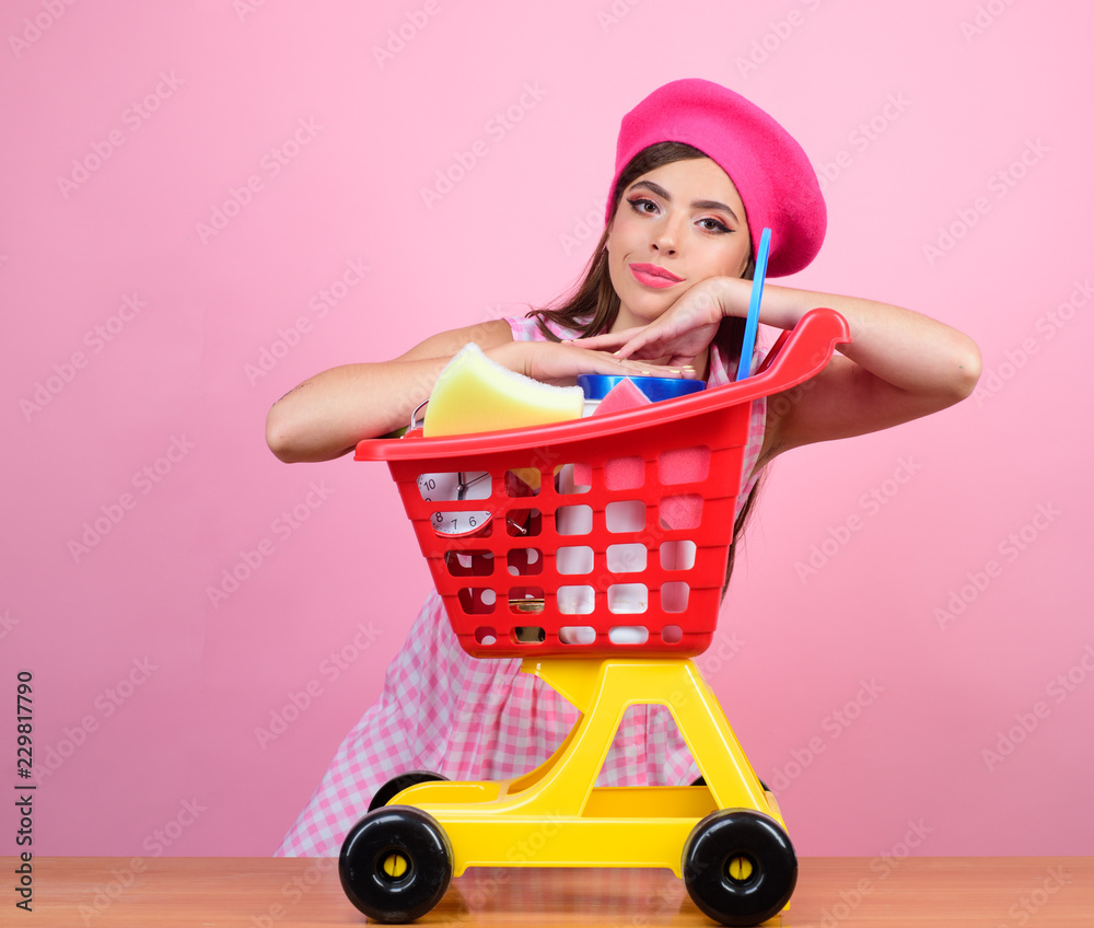 retro parisian woman go shopping with full cart. vintage housewife woman ready to pay in supermarket. savings on purchases. happy girl enjoying online shopping. online shopping app. Easy choice retro parisian woman go shopping with full cart. vintage housewife woman ready to pay in supermarket. savings on purchases. happy girl enjoying online shopping. online shopping app. Easy choice