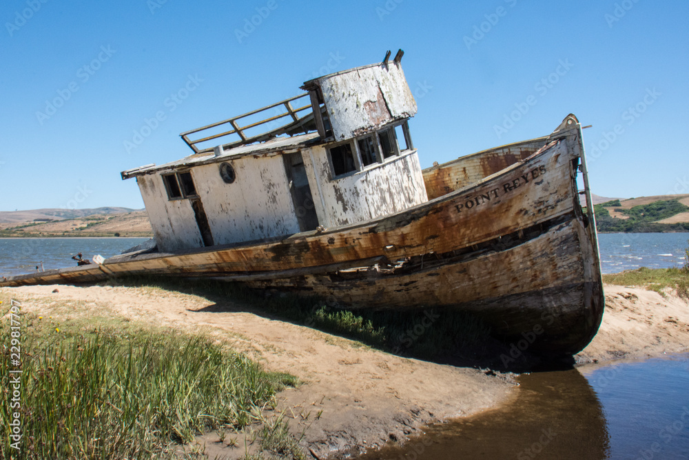 Point Reyes shipwreck, an abandoned boat located in Inverness California, in the Point Reyes National Seashore