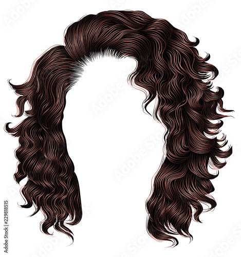 trendy woman curly  long  hair  . realistic  3d .  hairstyle  brown blond. fashion beauty style .
