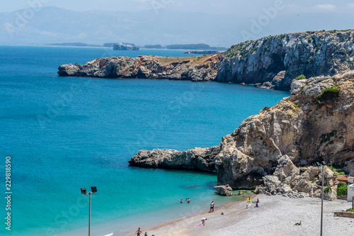 Beautiful background of a Moroccan  beach with waves and sea in summer in Al hoceima