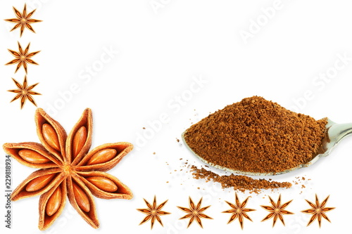 Fototapeta Naklejka Na Ścianę i Meble -  star anise spice with powder in white background