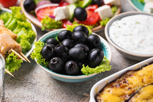 Black olives and traditional greek dishes