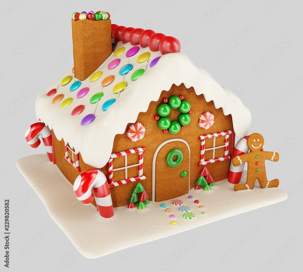 Christmas Gingerbread house in snow. 3d rendering Christmas Gingerbread house in snow. 3d rendering