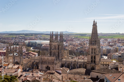 Panoramic view of the city of Burgos, with its cathedral in the center, a sunny summer day