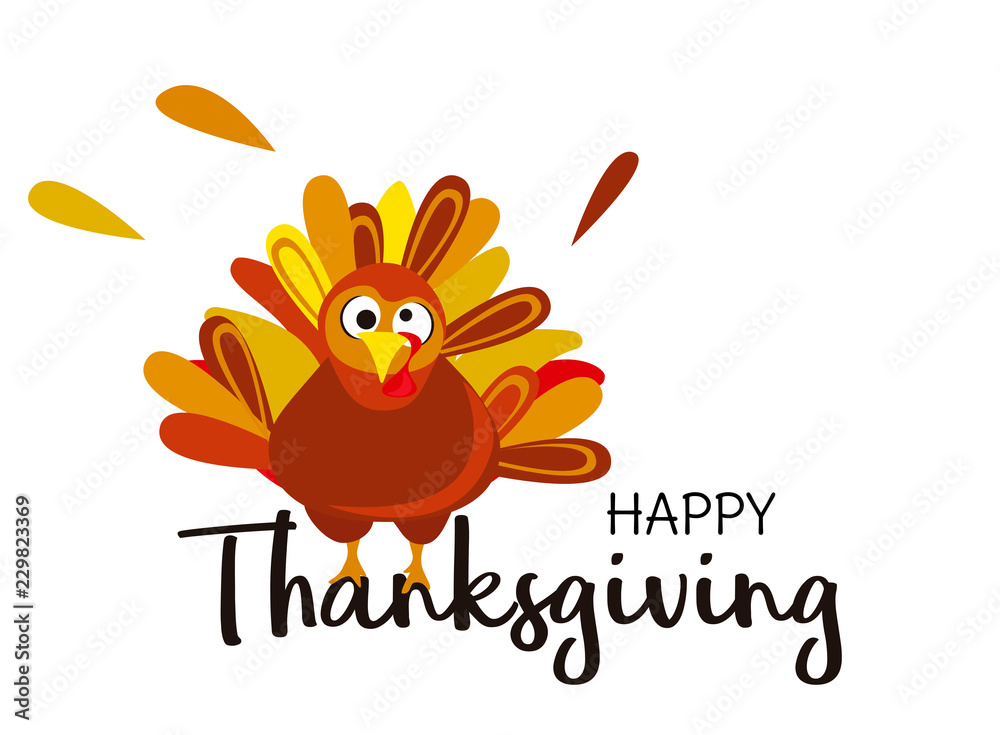 Turkey cartoon vector. Happy Thanksgiving funny cute bird illustration.  Stock Vector | Adobe Stock