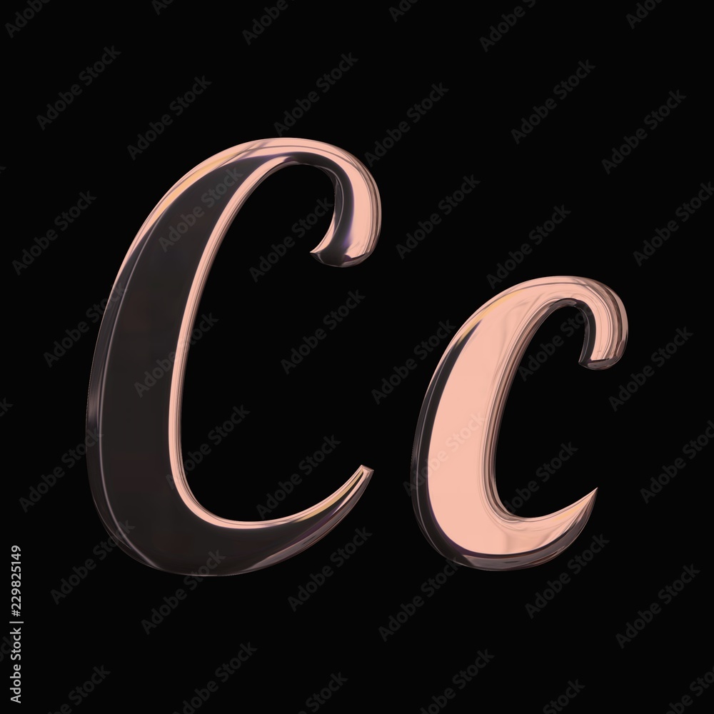 Alphabet letter C with metallic rose gold texture, 3D rendering, hand drawn  uppercase lowercase abc, textured calligraphy font, handwriting typography  for poster, banner, invitation Stock Illustration | Adobe Stock