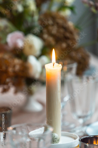 Easter table with candle