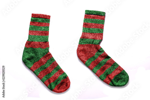 Festive multi-colored striped socks.