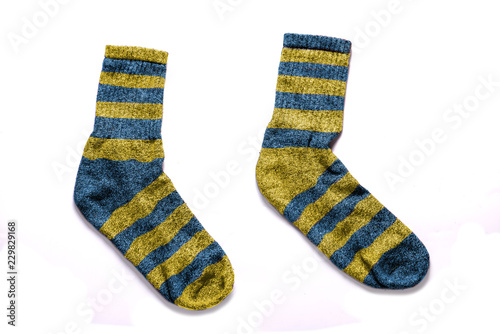 Festive multi-colored striped socks.