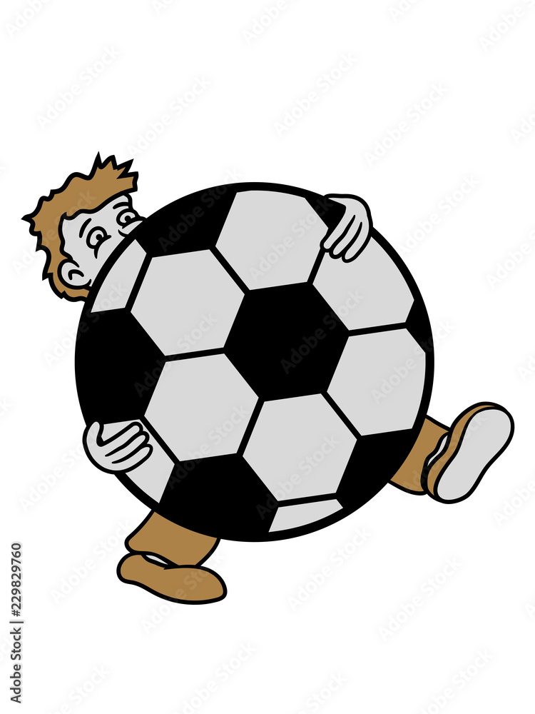 sport fußball verein riesig kicker tor kugel ball tragen schleppen groß  schwer mann figur comic cartoon clipart Stock Illustration | Adobe Stock