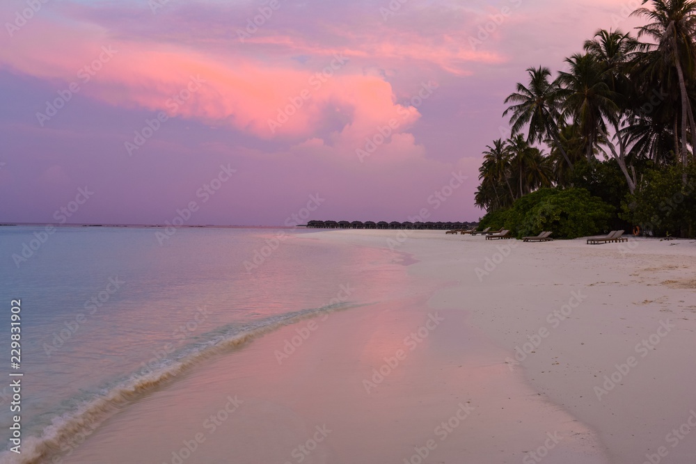 Pink and purple sunset in Maldives