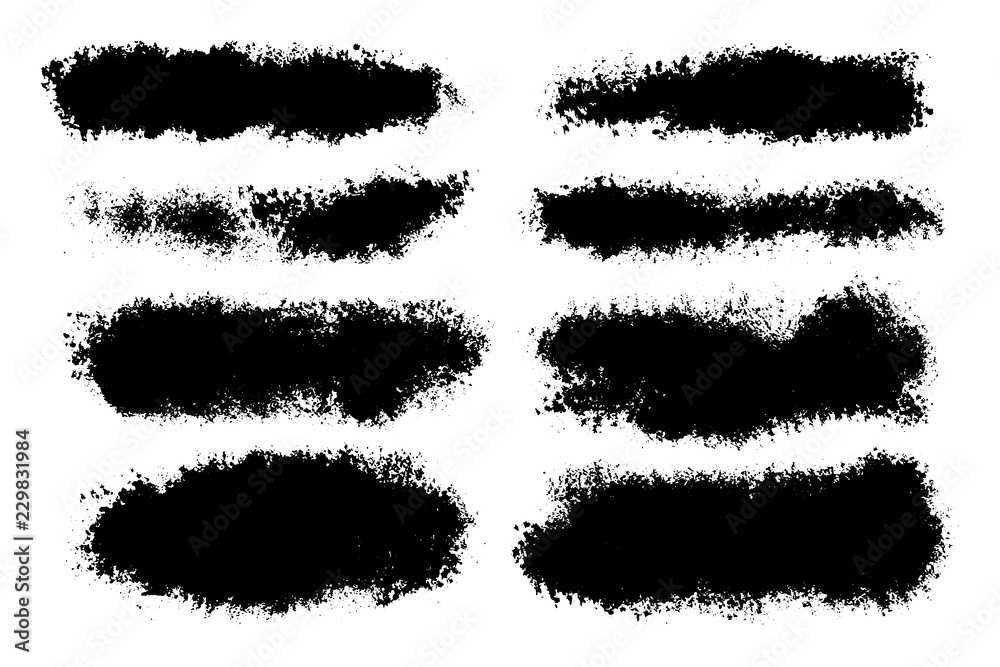 Vector set of hand drawn brush strokes, stains for backdrops. Monochrome design elements set. One color monochrome artistic hand drawn backgrounds.