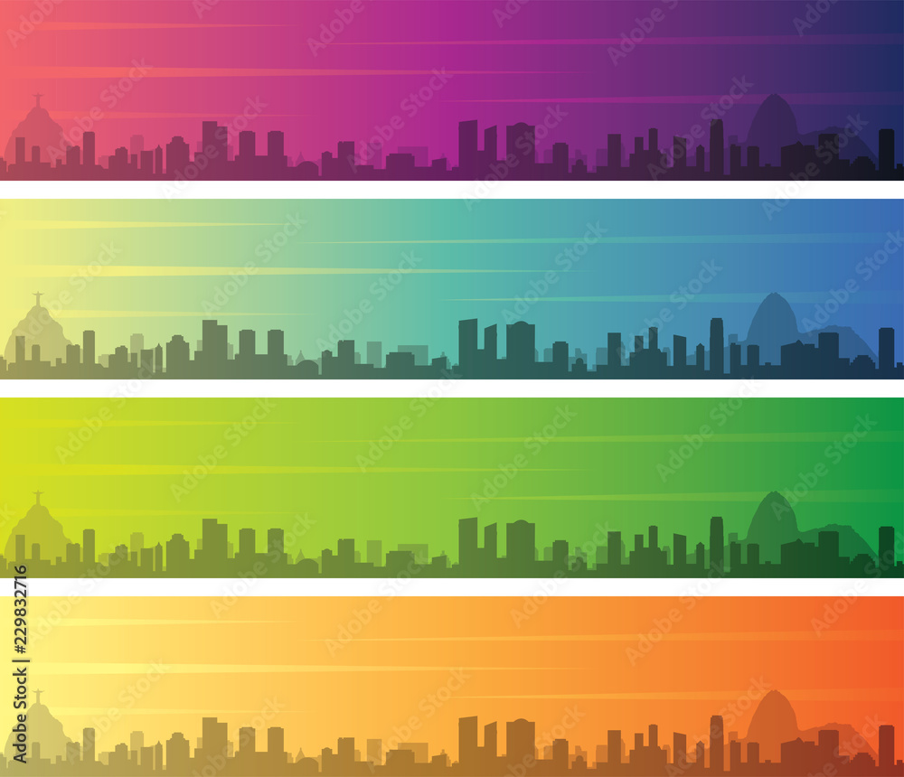 Rio de Janeiro Multiple Color Gradient Skyline Banner