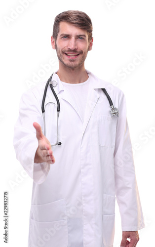 doctor therapist holding out his hand for a handshake