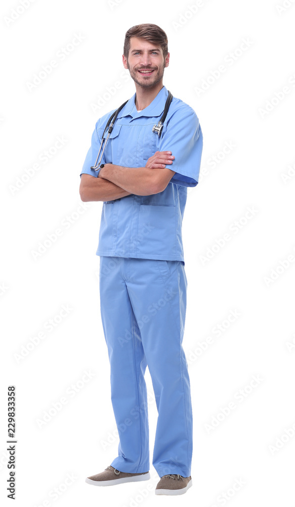 in full growth.portrait of a surgeon with stethoscope. in full growth.portrait of a surgeon with stethoscope.