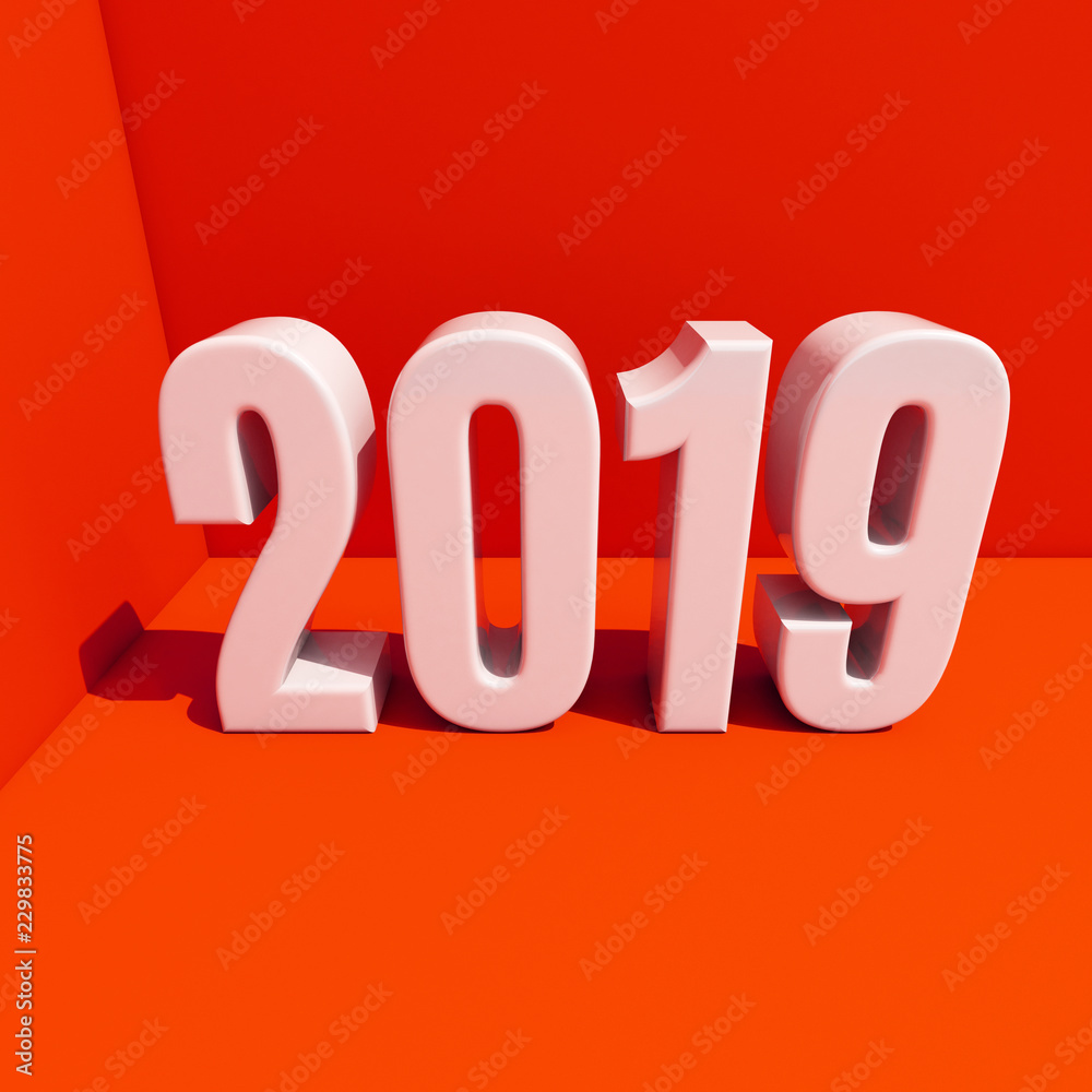 New Year Red 2019 Creative Design Concept 3D Rendered Image New Year Red 2019 Creative Design Concept 3D Rendered Image