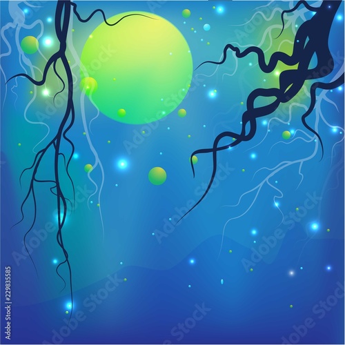 Dream in  summer night, blue yellow neon glowing background