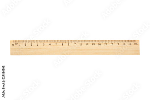 wooden ruler isolated on white background, 20 cm