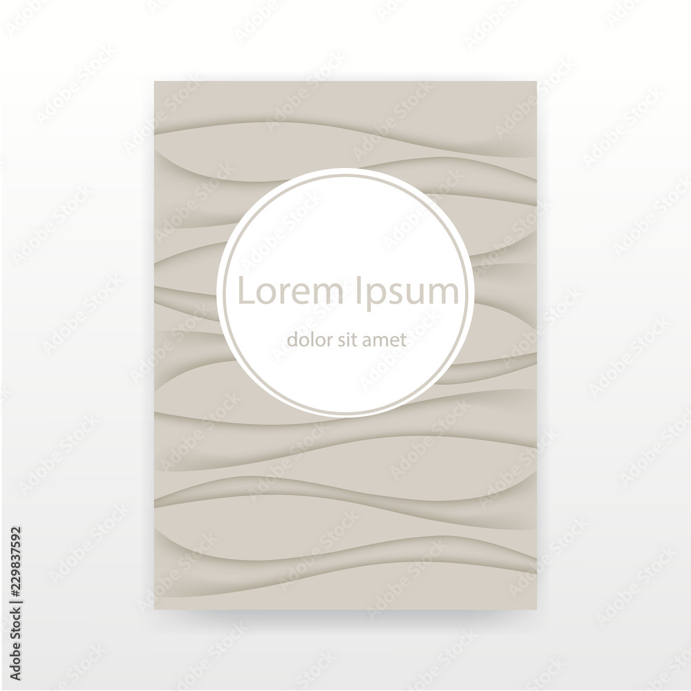 Creative abstract concept for cover , vector background in pastel beige color , wrinkled wave fabric  3D illustration.